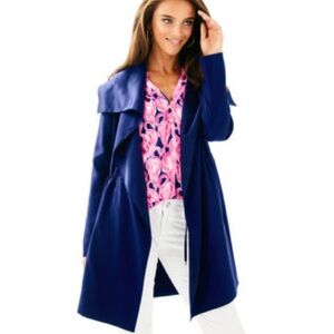 Lilly Pulitzer Valeria Dress Coat – True Navy – Open Front Trench – XL